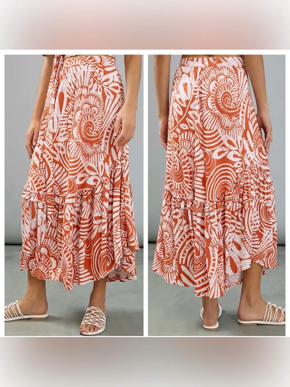 Anthropologie Bodhi Printed Tiered Midi Skirt Size Medium Petite